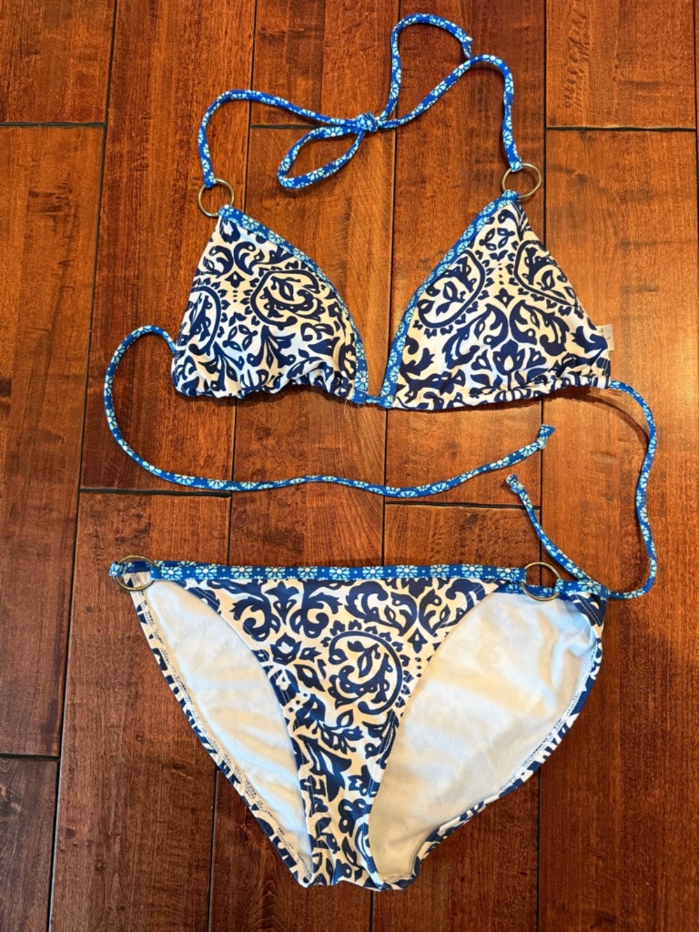 Blue and White Tile Print Triangle Bikini set